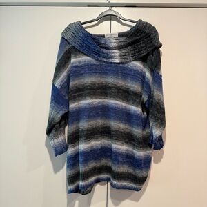 5/25 Women’s Plus Size Off the Shoulder, Cowled, Sweater in Purple and Black.